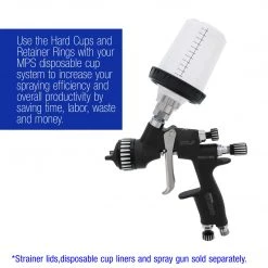 Master Pro Master Paint System MPS, 4 Pack Set Of Mini Size 6 Ounce (180ml) Hard Cups And Retainer Rings - 4 Hard Cups And 4 Rings MPS Cups & Liners