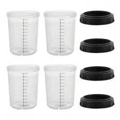 Master Pro Master Paint System MPS, 4 Pack Set Of Mini Size 6 Ounce (180ml) Hard Cups And Retainer Rings - 4 Hard Cups And 4 Rings MPS Cups & Liners