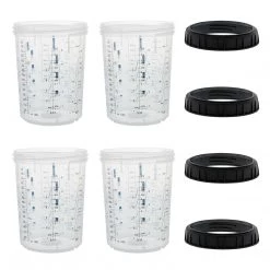 Master Pro Master Paint System MPS, 4 Pack Set Of Large Size 27 Ounce (800ml) Hard Cups And Retainer Rings - 4 Hard Cups And 4 Rings