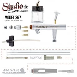 Master Airbrush 8 Master Hi-Flow S62 Dual-Action Siphon Feed Airbrushes With 0.5 Mm Tips, 3/4 Oz. Bottles, Cutaway Handles & Storage Case