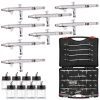 Master Airbrush 8 Master Hi-Flow S62 Dual-Action Siphon Feed Airbrushes With 0.5 Mm Tips, 3/4 Oz. Bottles, Cutaway Handles & Storage Case