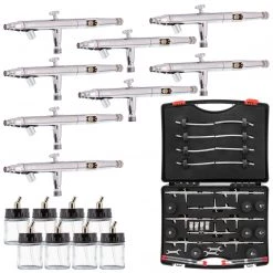 Master Airbrush 8 Master Hi-Flow S62 Dual-Action Siphon Feed Airbrushes With 0.5 Mm Tips, 3/4 Oz. Bottles, Cutaway Handles & Storage Case